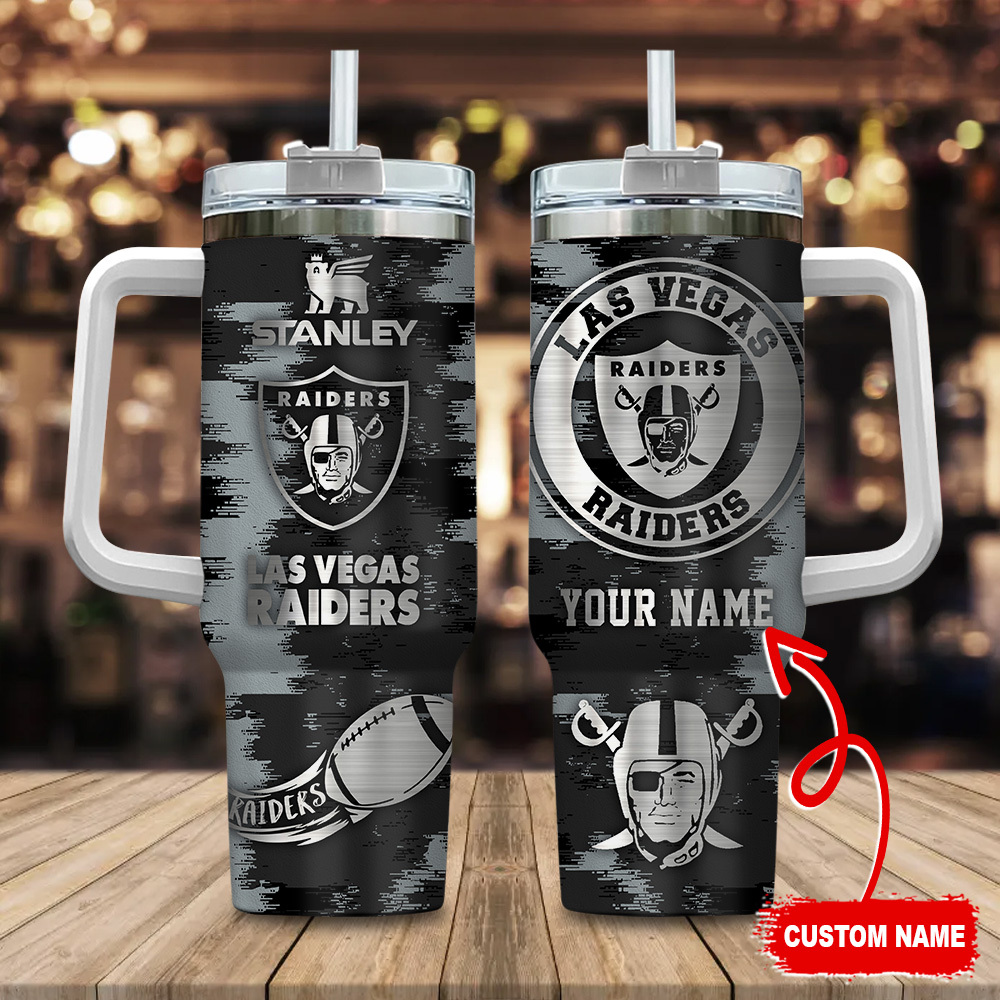 Las Vegas Raiders NFL Custom Stanley Quencher 40oz Stainless Steel Tumbler With Handle