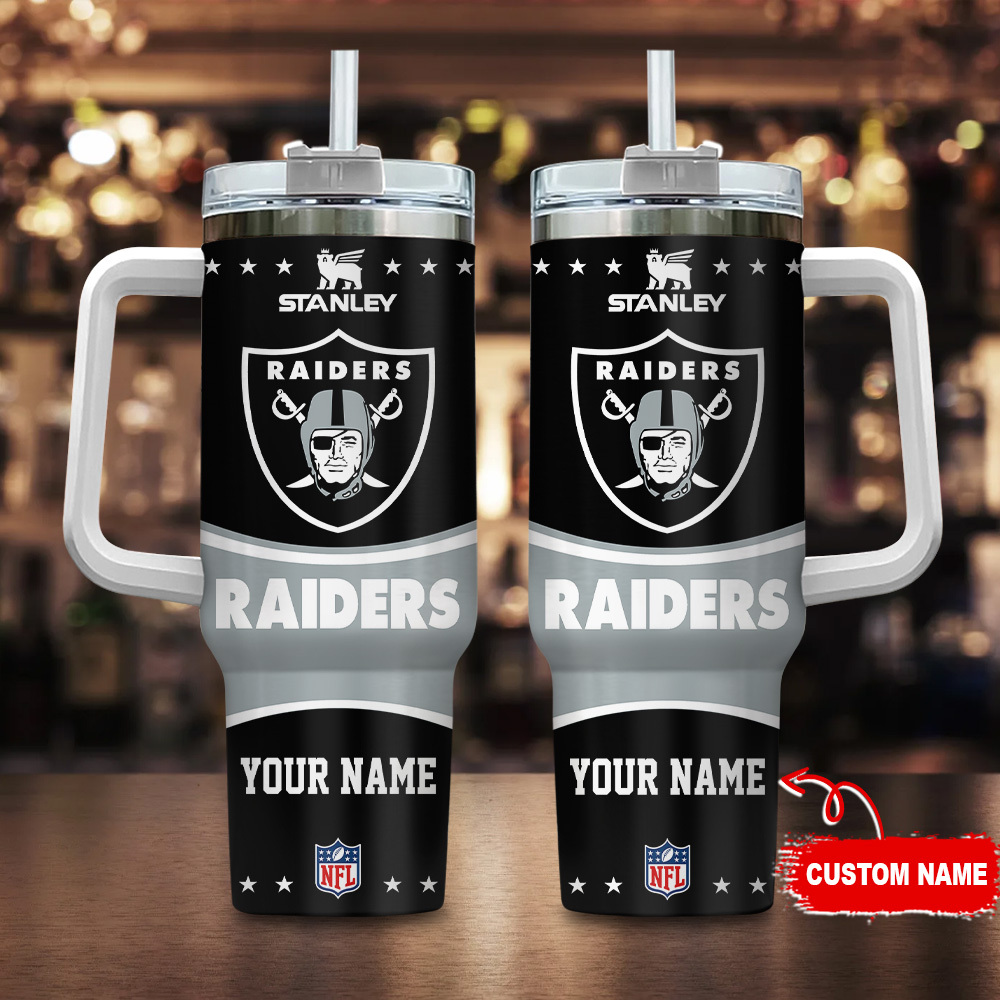 Las Vegas Raiders NFL Custom Stanley Quencher 40oz Stainless Steel Tumbler With Handle