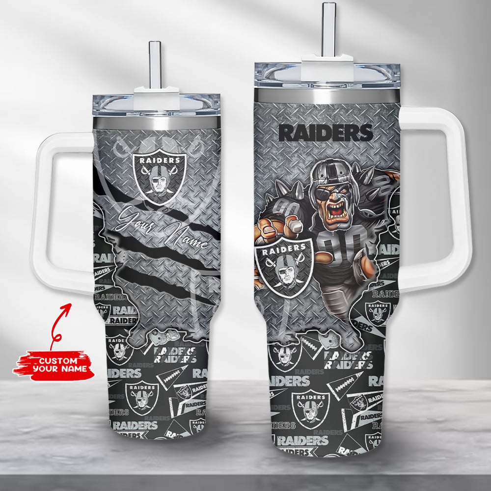 Las Vegas Raiders NFL Custom Stanley Quencher 40oz Stainless Steel Tumbler With Handle