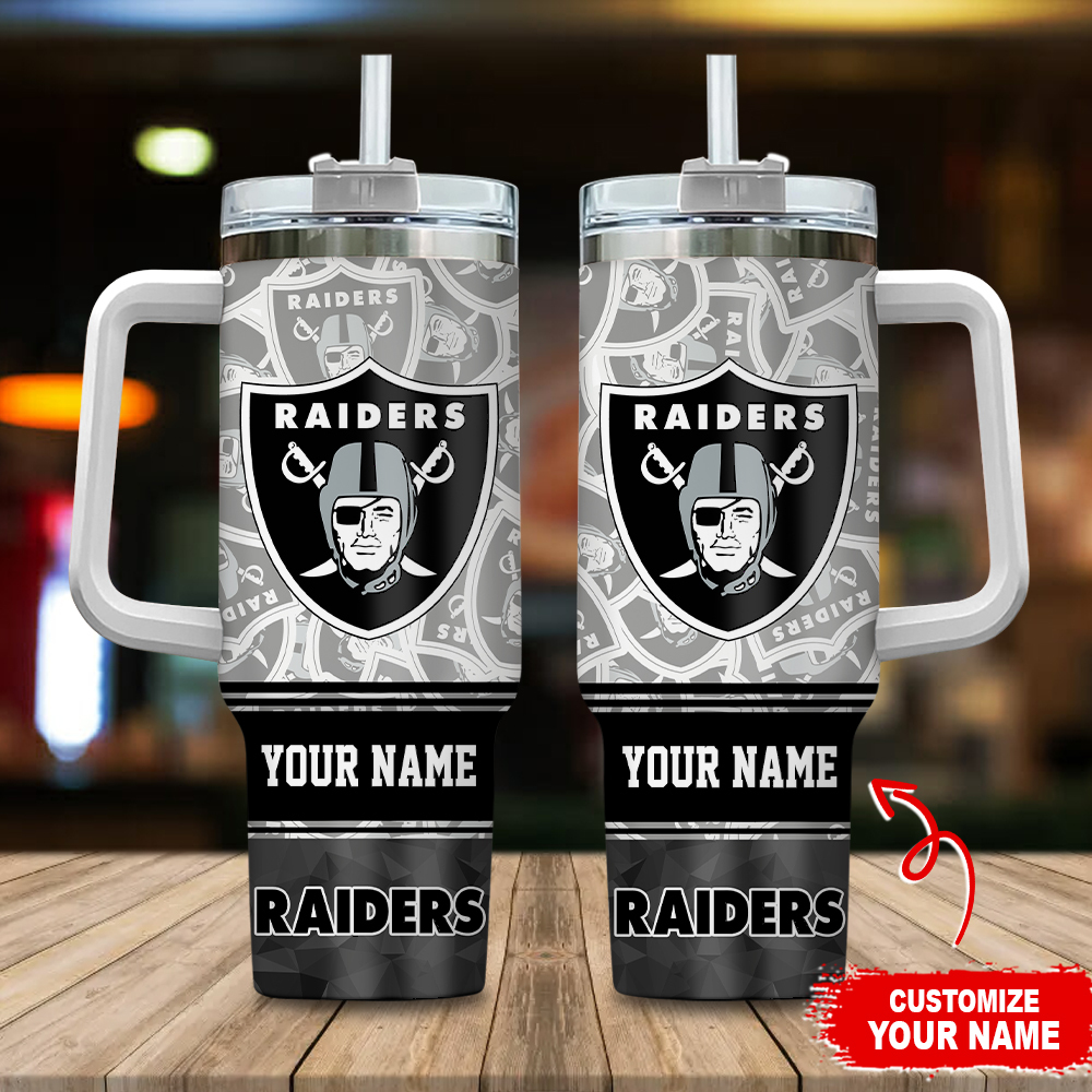 Las Vegas Raiders NFL Custom Stanley Quencher 40oz Stainless Steel Tumbler With Handle