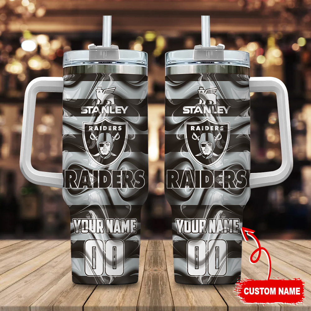 Las Vegas Raiders NFL Custom Stanley Quencher 40oz Stainless Steel Tumbler With Handle