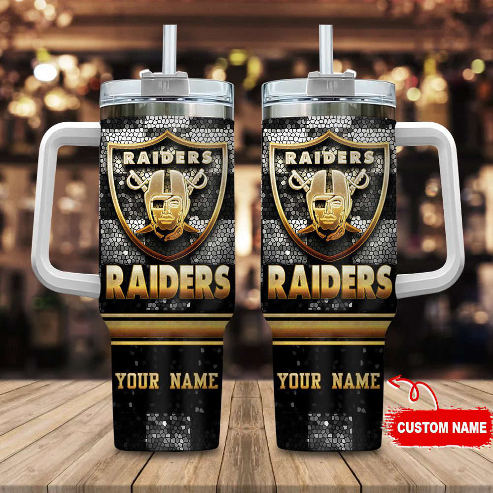 Las Vegas Raiders NFL Custom Stanley Quencher 40oz Stainless Steel Tumbler With Handle
