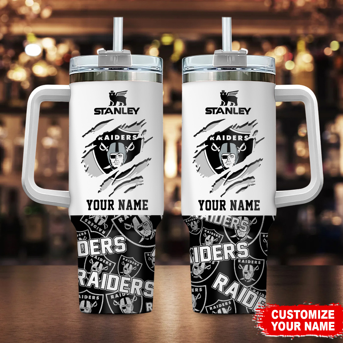 Las Vegas Raiders NFL Custom Stanley Quencher 40oz Stainless Steel Tumbler With Handle
