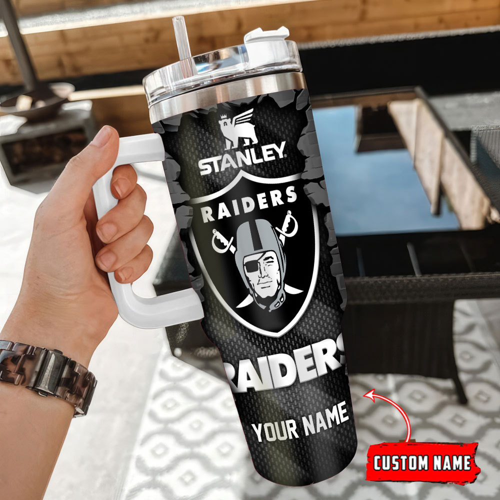 Las Vegas Raiders NFL Custom Stanley Quencher 40oz Stainless Steel Tumbler With Handle