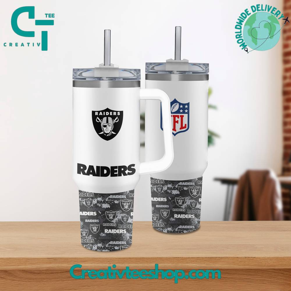 Las Vegas Raiders NFL Custom Stanley Quencher 40oz Stainless Steel Tumbler With Handle