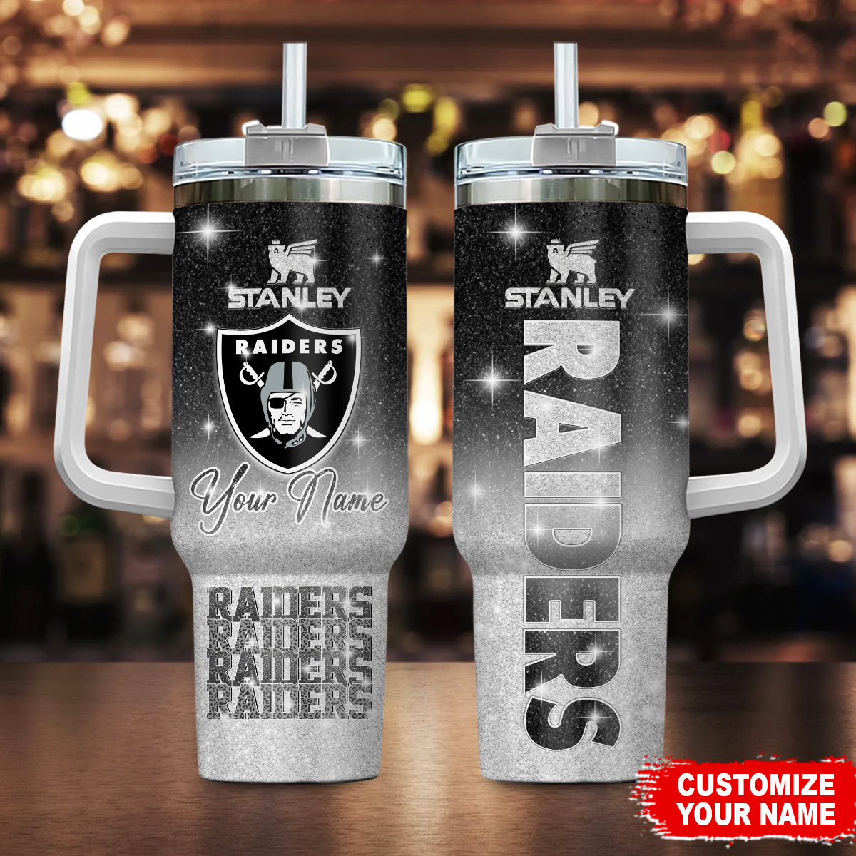 Las Vegas Raiders NFL Custom Stanley Quencher 40oz Stainless Steel Tumbler With Handle
