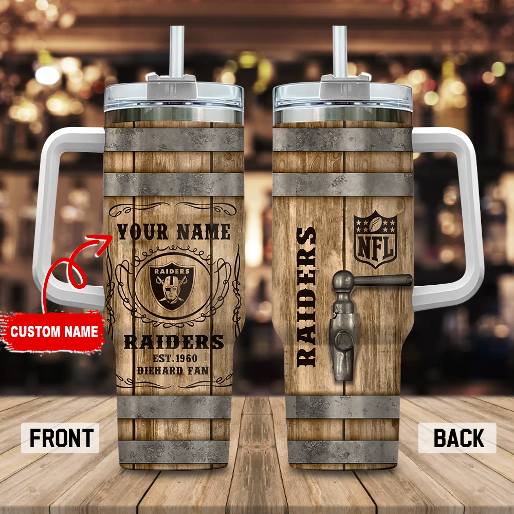 Las Vegas Raiders NFL Diehard Fan Custom Stanley Quencher 40oz Stainless Steel Tumbler With Handle
