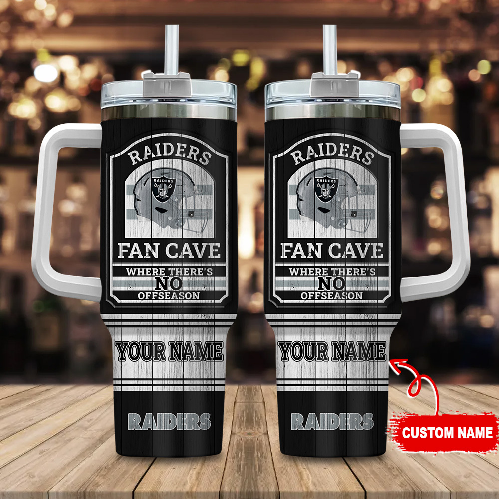Las Vegas Raiders NFL Fan Cave Custom Stanley Quencher 40oz Stainless Steel Tumbler With Handle