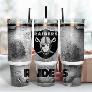 Las Vegas Raiders NFL Fingerprint Effect Custom Stanley Quencher 40oz Stainless Steel Tumbler With Handle
