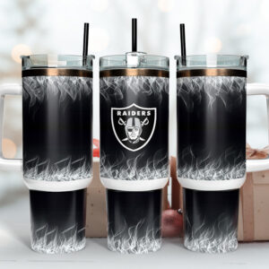 Las Vegas Raiders NFL Fire Effect Custom Stanley Quencher 40oz Stainless Steel Tumbler With Handle