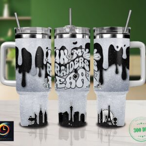 Las Vegas Raiders NFL Glitter Custom Stanley Quencher 40oz Stainless Steel Tumbler With Handle