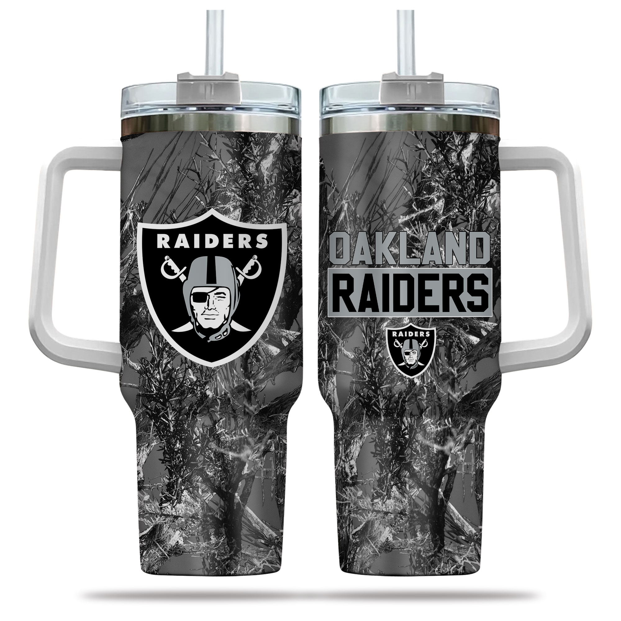 Las Vegas Raiders NFL Hunting Custom Stanley Quencher 40oz Stainless Steel Tumbler With Handle