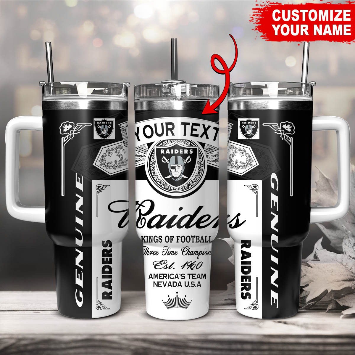 Las Vegas Raiders NFL Kings Of Football Custom Stanley Quencher 40oz Stainless Steel Tumbler With Handle