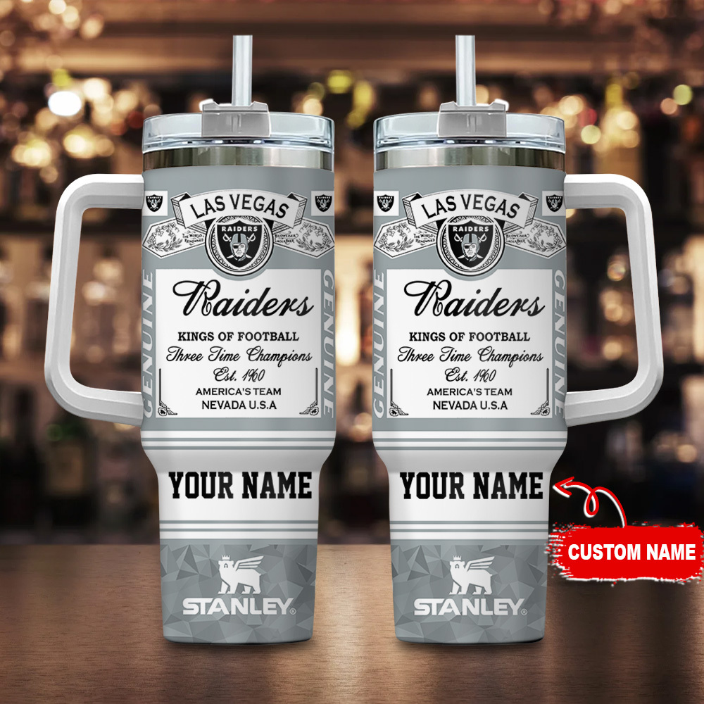 Las Vegas Raiders NFL Kings Of Football Custom Stanley Quencher 40oz Stainless Steel Tumbler With Handle
