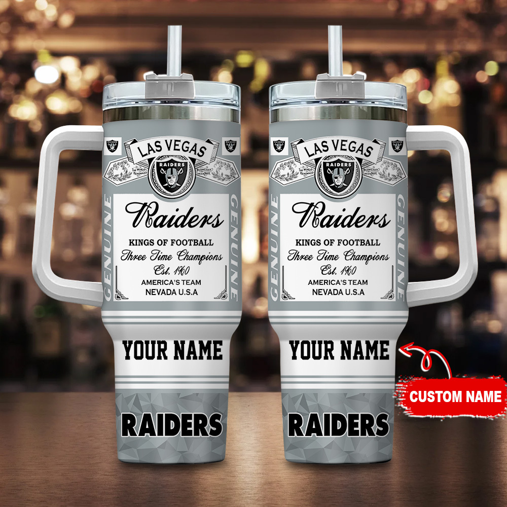 Las Vegas Raiders NFL Kings of Football Custom Stanley Quencher 40oz Stainless Steel Tumbler With Handle