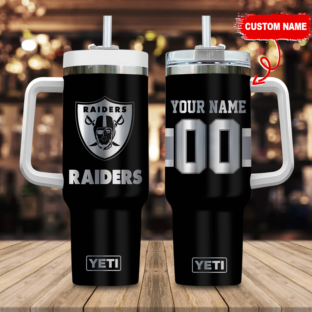 Las Vegas Raiders NFL Laser Engraved Effect Custom Stanley Quencher 40oz Stainless Steel Tumbler With Handle