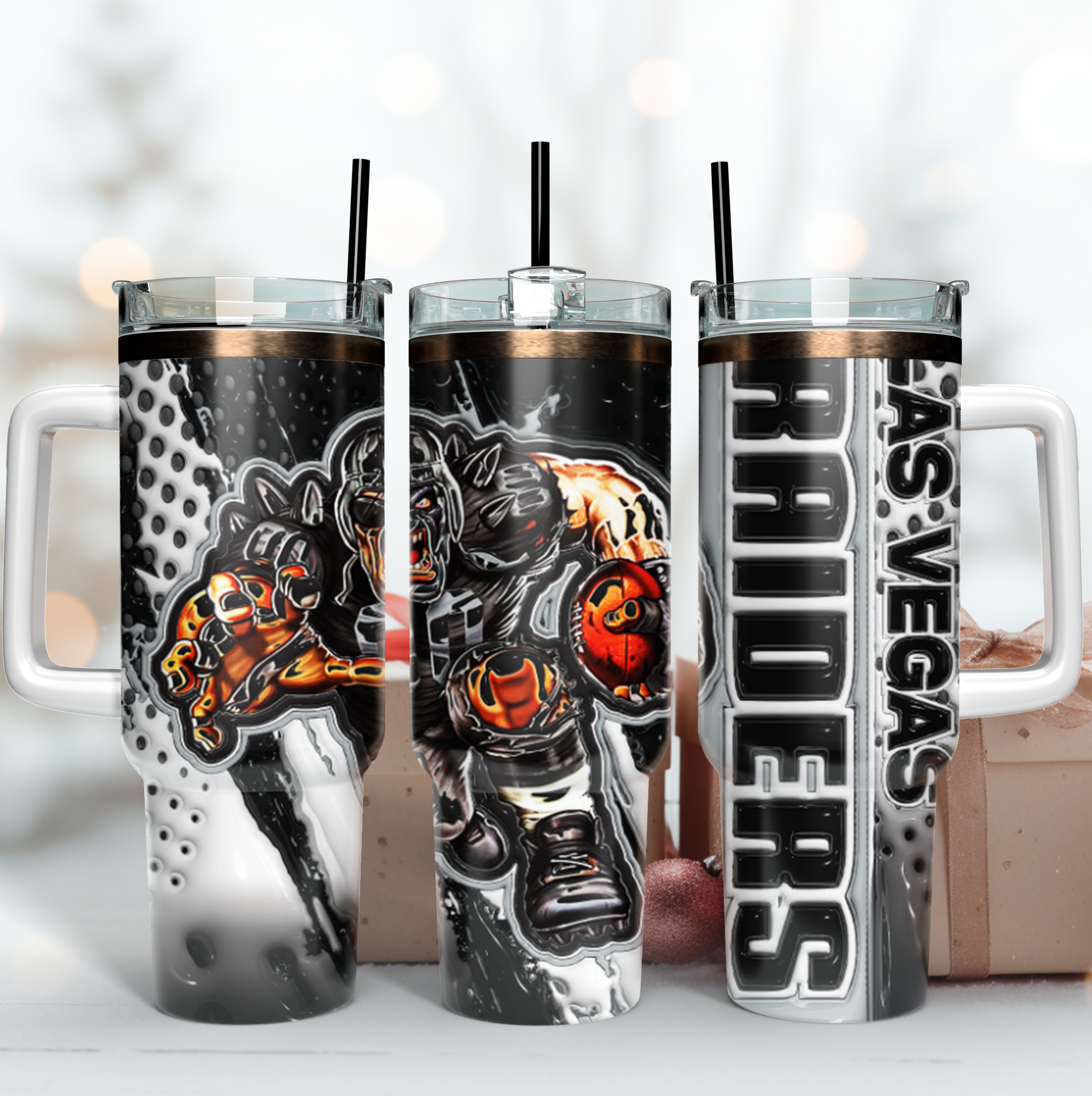 Las Vegas Raiders NFL Mascot Custom Stanley Quencher 40oz Stainless Steel Tumbler With Handle