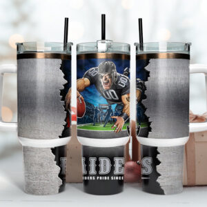 Las Vegas Raiders NFL Mascot Custom Stanley Quencher 40oz Stainless Steel Tumbler With Handle