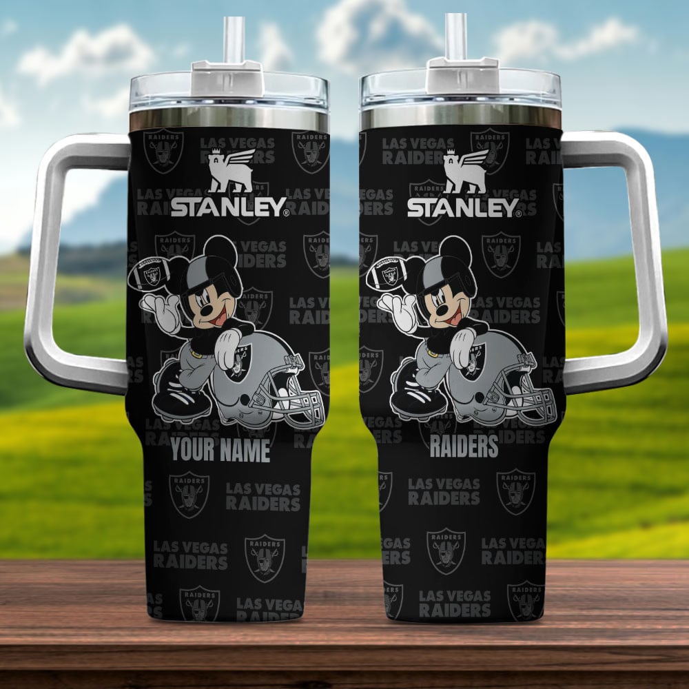 Las Vegas Raiders NFL Mickey Mouse Custom Stanley Quencher 40oz Stainless Steel Tumbler With Handle