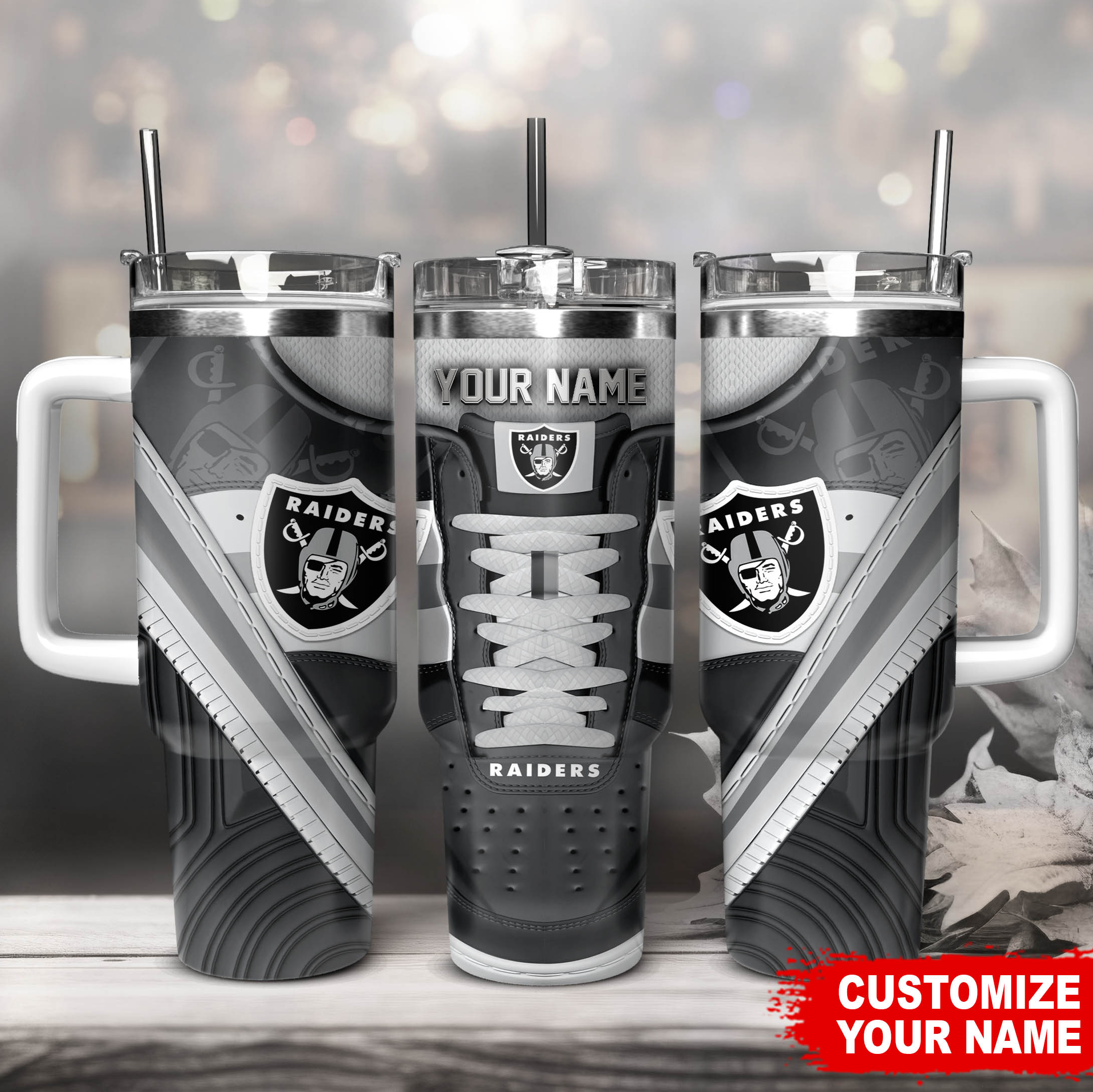 Las Vegas Raiders NFL Sneaker Custom Stanley Quencher 40oz Stainless Steel Tumbler With Handle