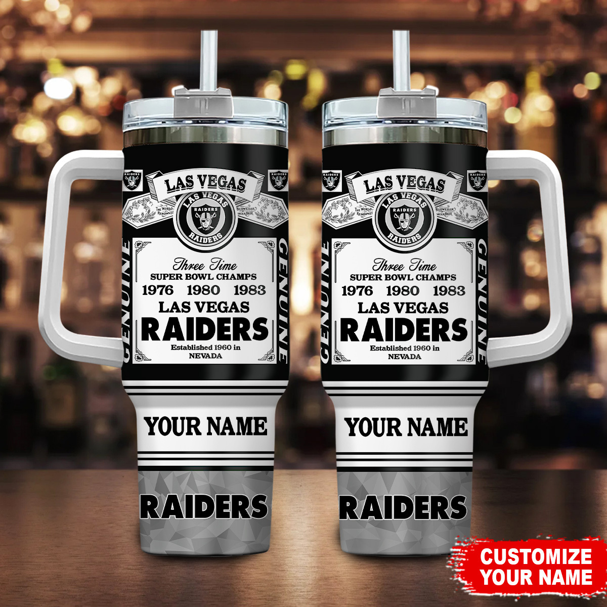 Las Vegas Raiders NFL Super Bowl Champs Pride Custom Stanley Quencher 40oz Stainless Steel Tumbler With Handle