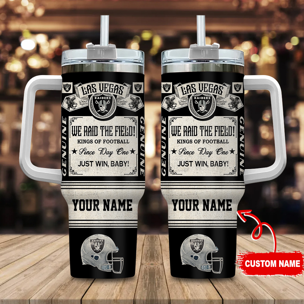 Las Vegas Raiders NFL Vintage Kings Of Football Custom Stanley Quencher 40oz Stainless Steel Tumbler With Handle