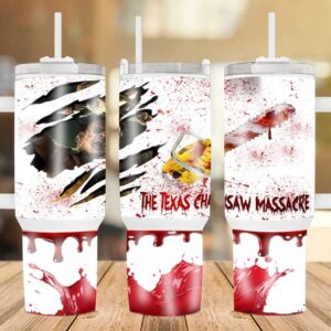 Leatherface The Texas Chainsaw Massacre Movies Custom Stanley Quencher 40oz Stainless Steel Tumbler With Handle