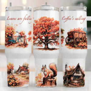Leaves Falling Custom Stanley Quencher 40oz Stainless Steel Tumbler With Handle