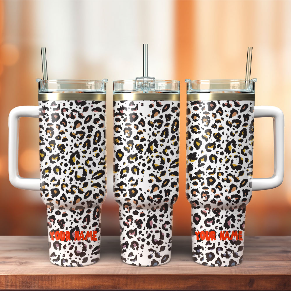 Leopard Artwork Custom Stanley Quencher 40oz Stainless Steel Tumbler With Handle