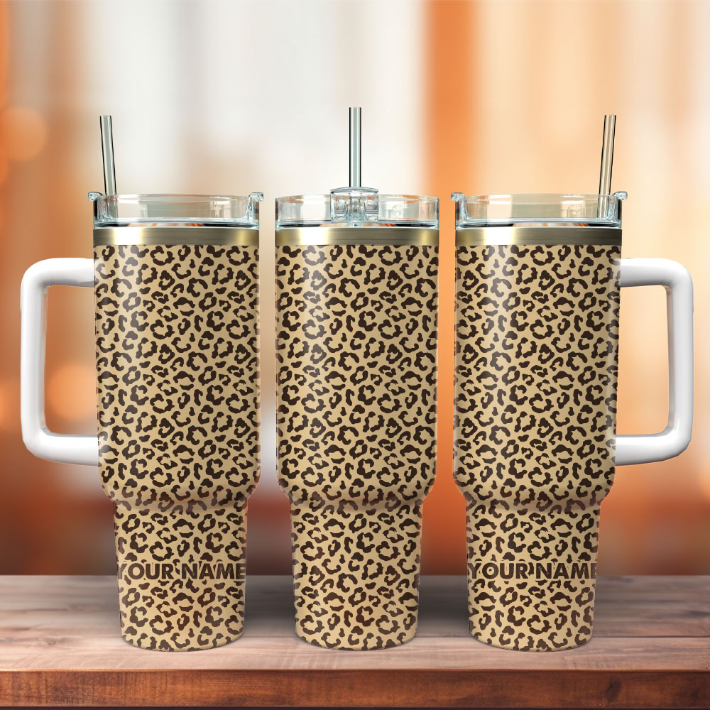 Leopard Artwork Custom Stanley Quencher 40oz Stainless Steel Tumbler With Handle