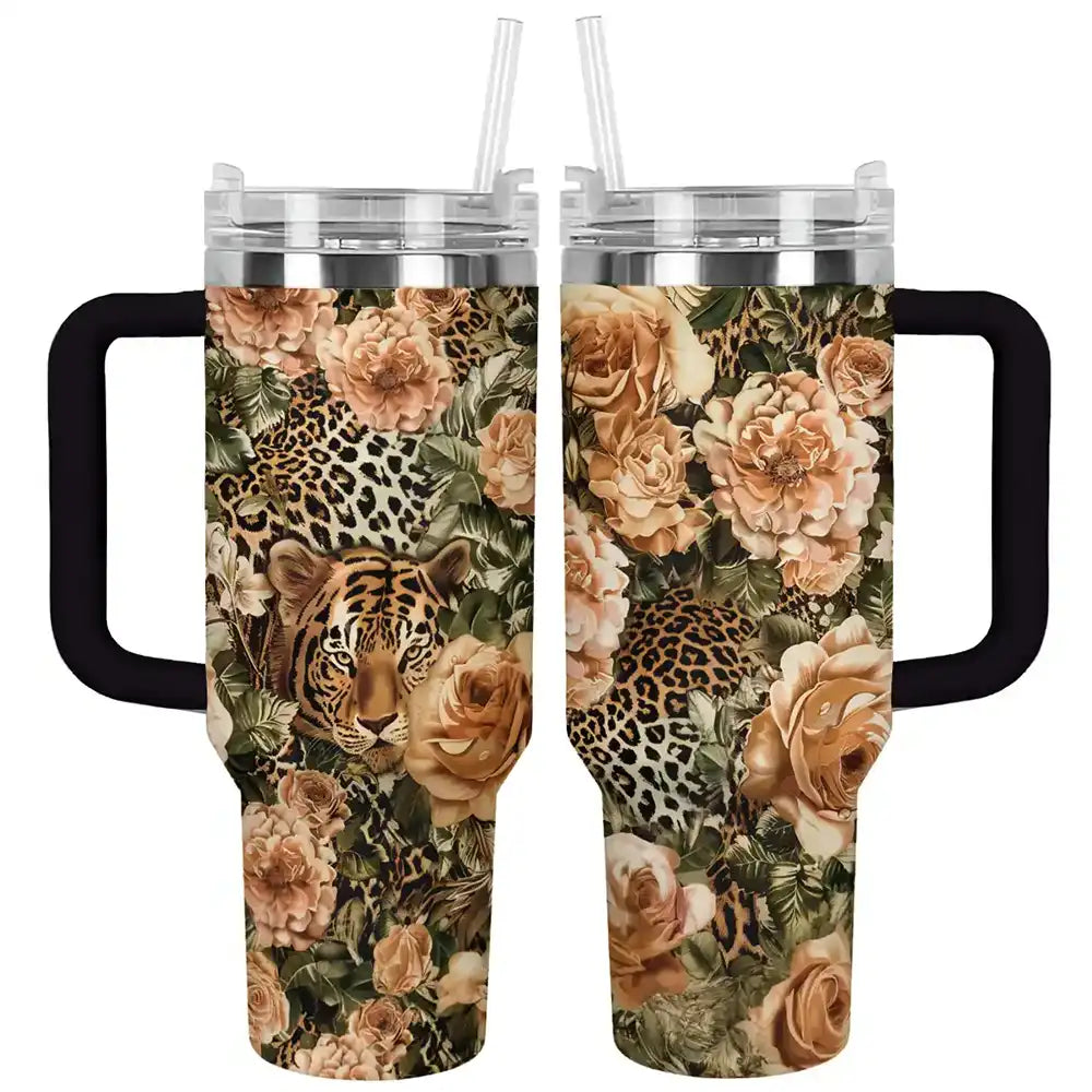Leopard Elegant Custom Stanley Quencher 40oz Stainless Steel Tumbler With Handle