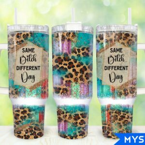 Leopard Glitter Custom Stanley Quencher 40oz Stainless Steel Tumbler With Handle