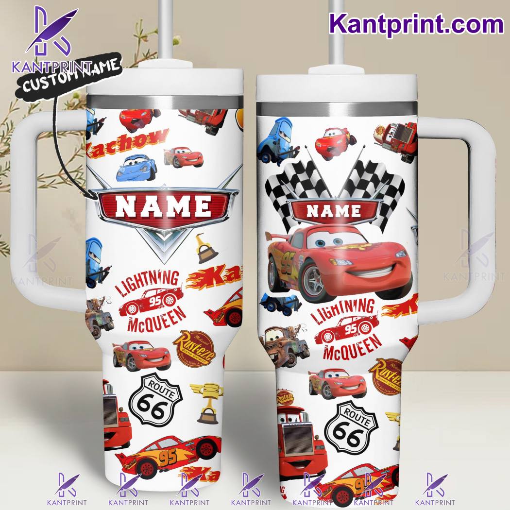Lightning Mcqueen Cartoon Custom Stanley Quencher 40oz Stainless Steel Tumbler With Handle