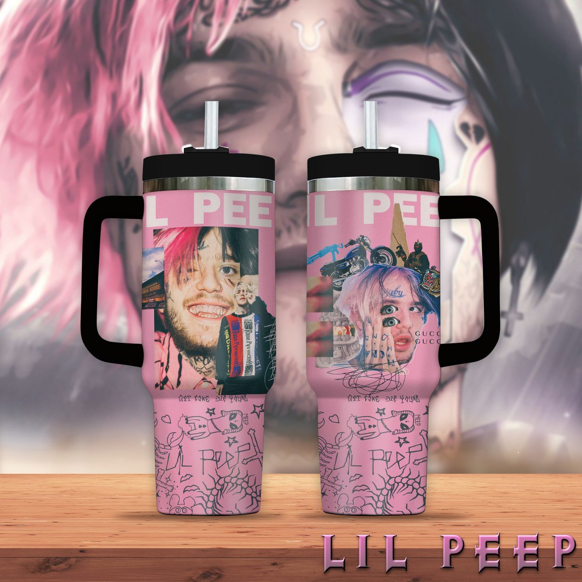 Lil Peep Music Custom Stanley Quencher 40oz Stainless Steel Tumbler With Handle