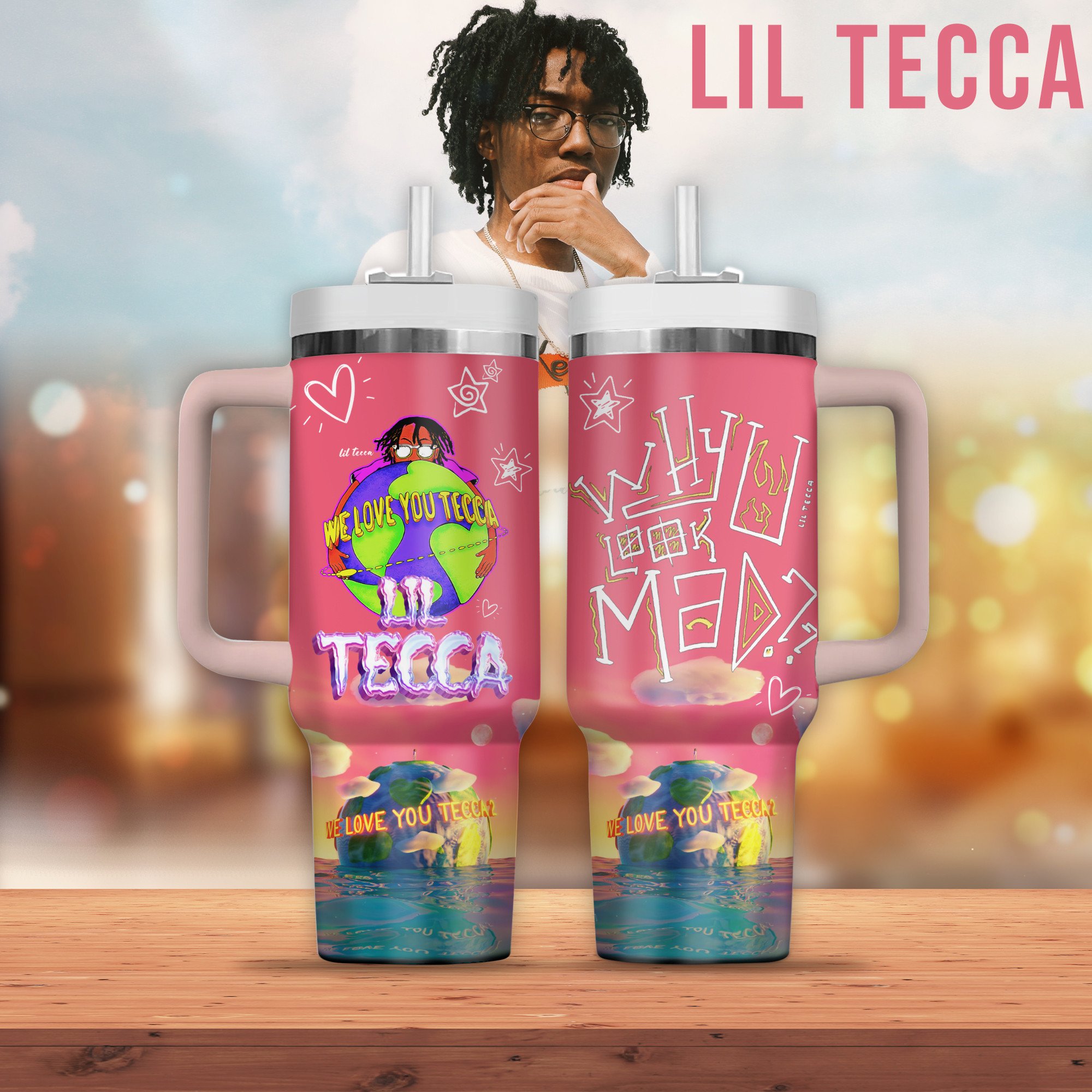 Lil Tecca Music Custom Stanley Quencher 40oz Stainless Steel Tumbler With Handle