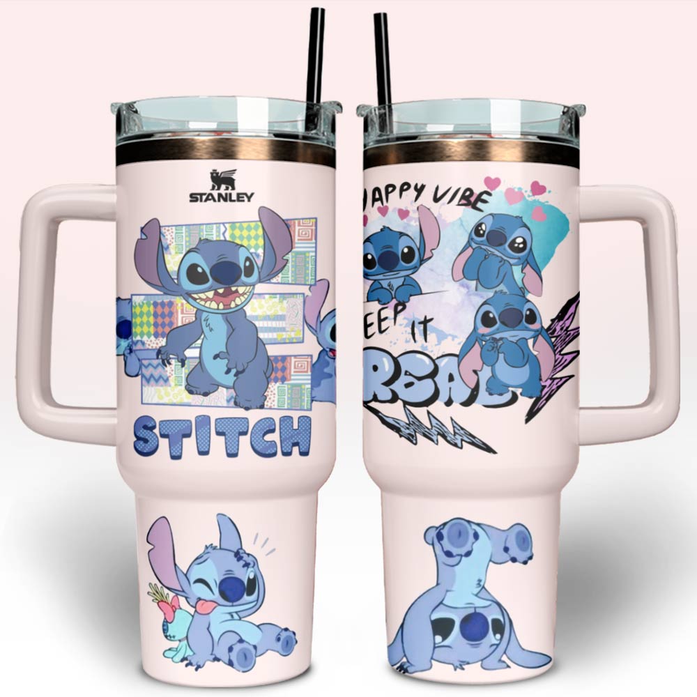 Lilo & Stitch Cartoon Custom Stanley Quencher 40oz Stainless Steel Tumbler With Handle