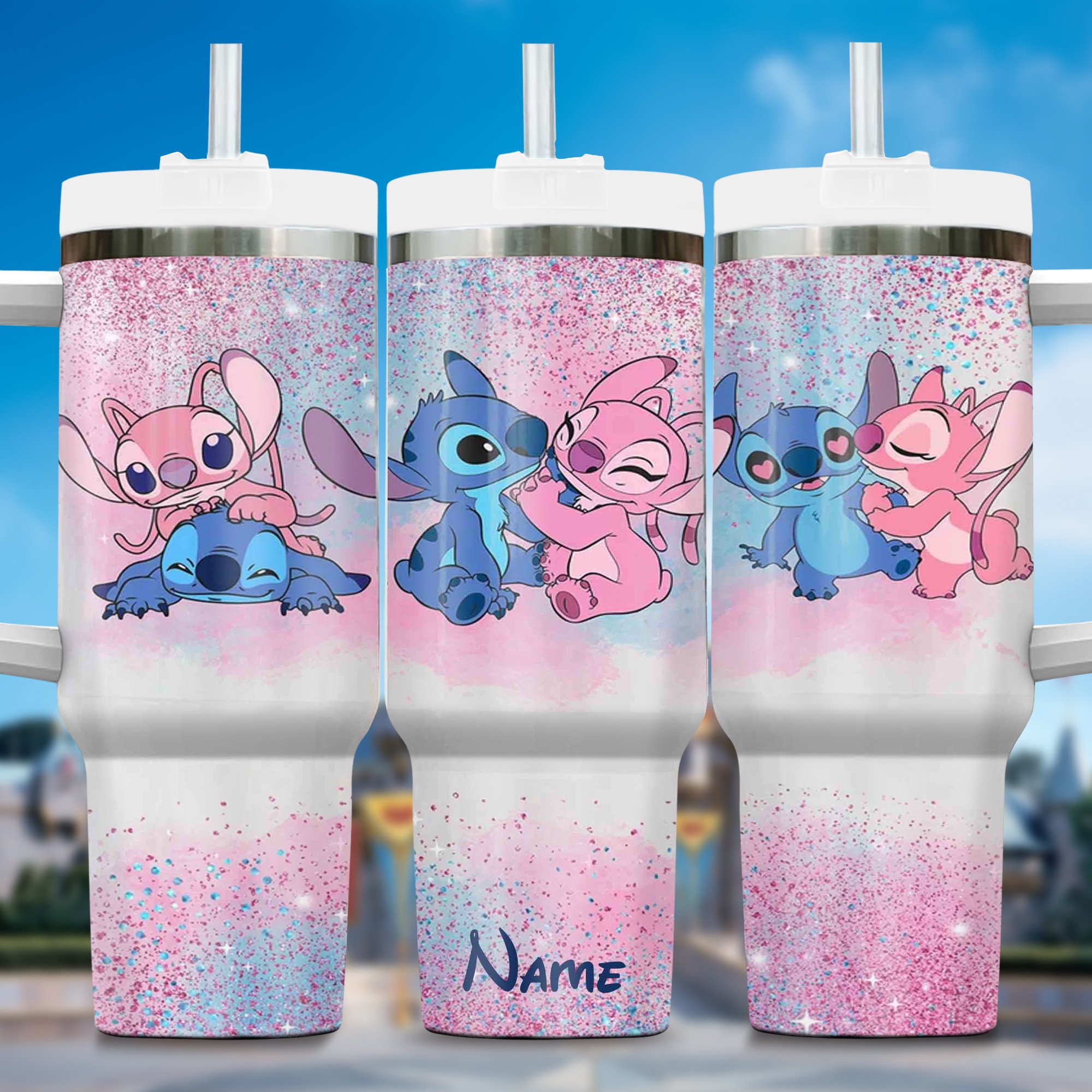 Lilo and Stitch Cartoon Custom Stanley Quencher 40oz Stainless Steel Tumbler With Handle