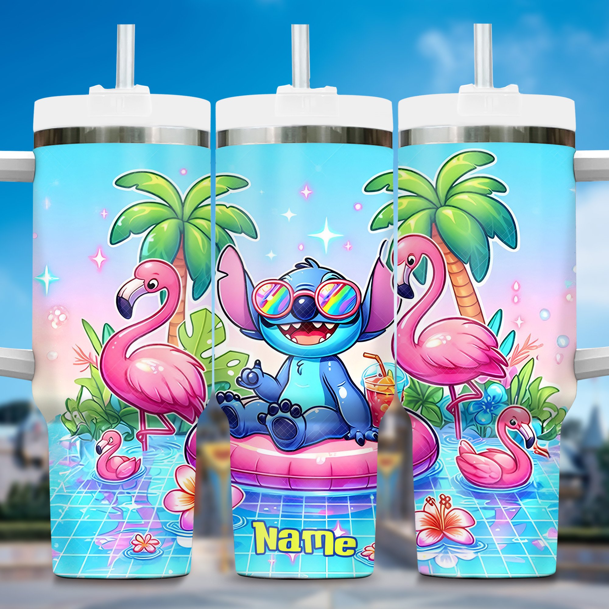 Lilo and Stitch Cartoon Custom Stanley Quencher 40oz Stainless Steel Tumbler With Handle