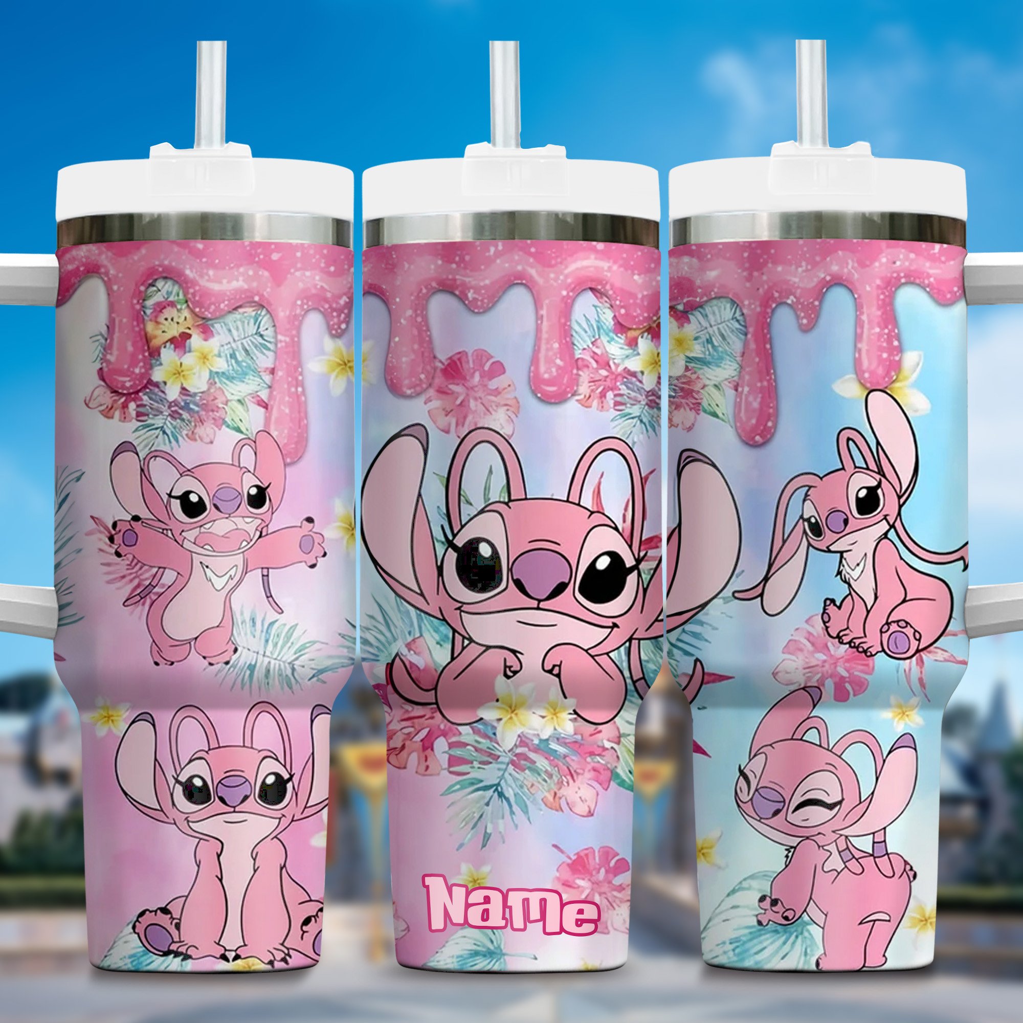 Lilo and Stitch Cartoon Custom Stanley Quencher 40oz Stainless Steel Tumbler With Handle