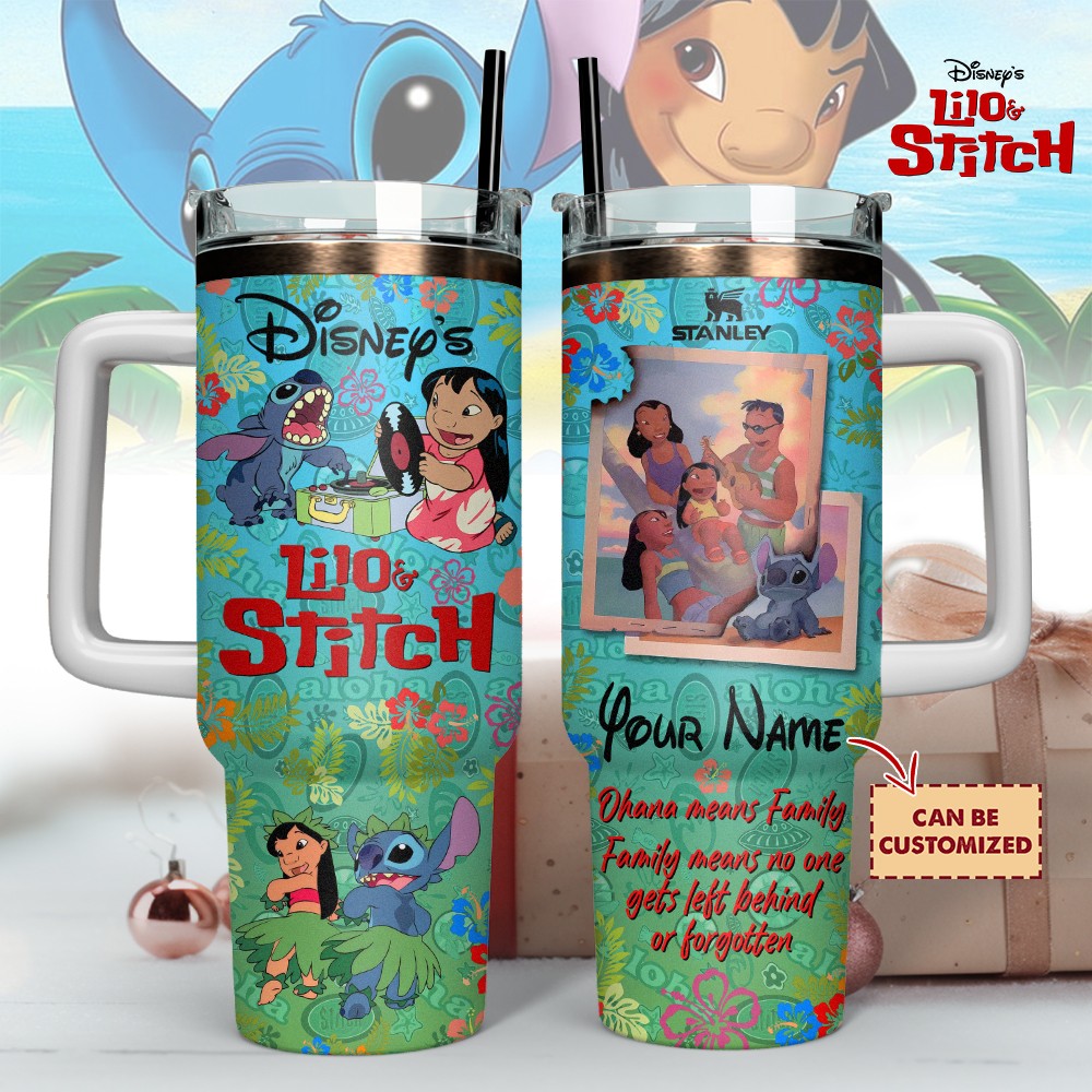 Lilo And Stitch Custom Stanley Quencher 40oz Stainless Steel Tumbler With Handle
