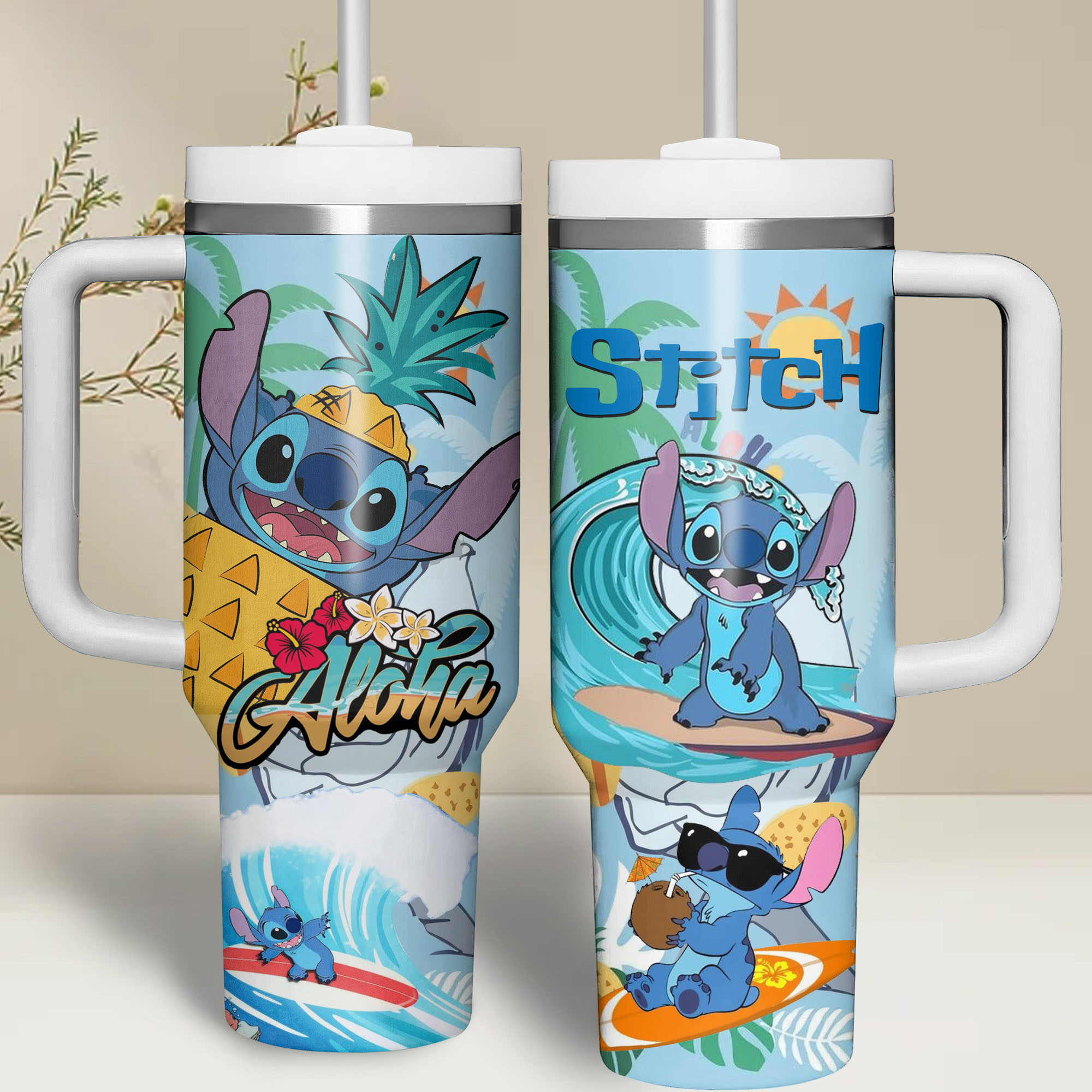 Lilo and Stitch Disney Cartoon Custom Stanley Quencher 40oz Stainless Steel Tumbler With Handle