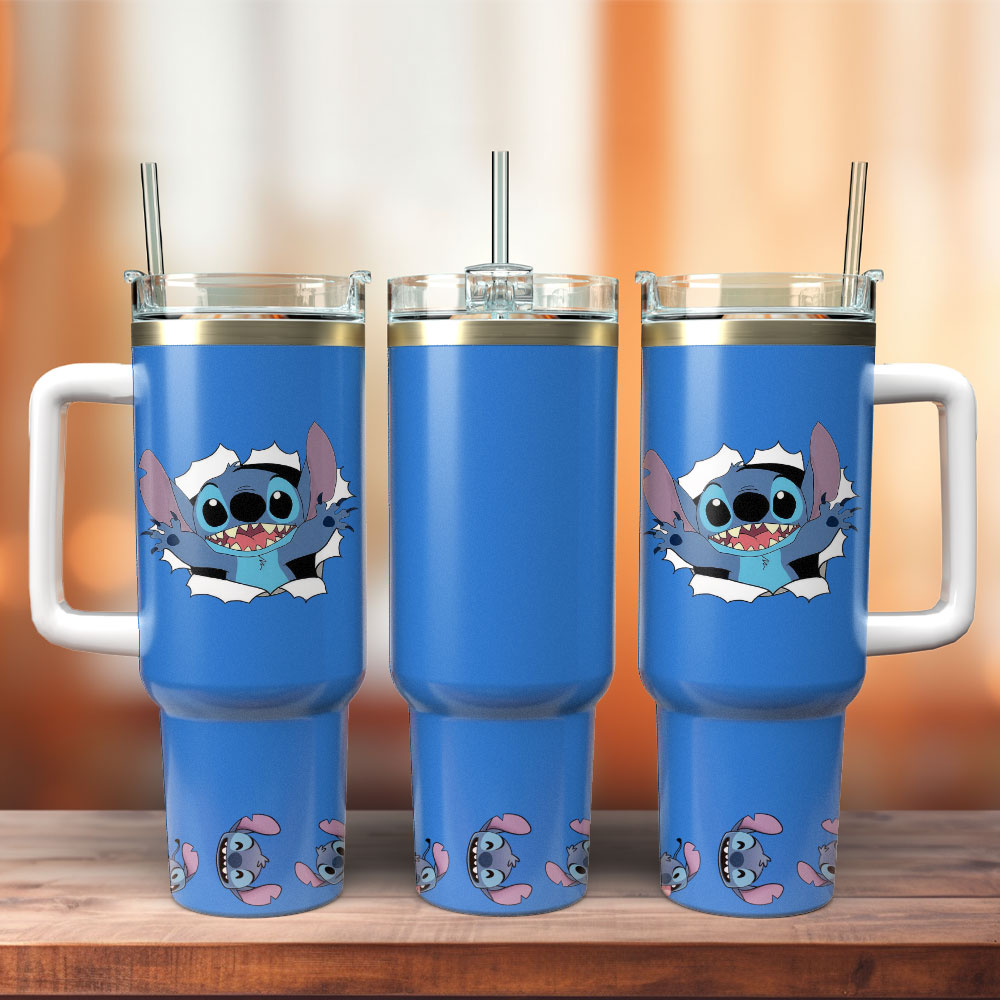 Lilo And Stitch Disney Cartoon Custom Stanley Quencher 40oz Stainless Steel Tumbler With Handle