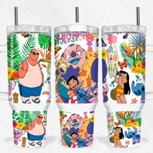 Lilo and Stitch Disney Cartoon Custom Stanley Quencher 40oz Stainless Steel Tumbler With Handle