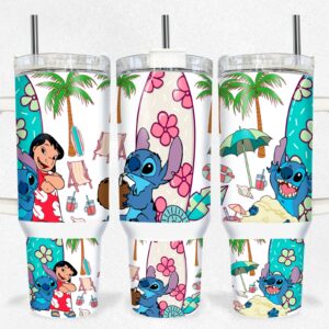 Lilo and Stitch Disney Cartoon Custom Stanley Quencher 40oz Stainless Steel Tumbler With Handle