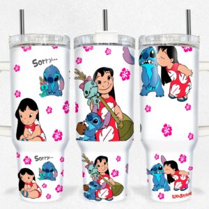 Lilo and Stitch Disney Cartoon Custom Stanley Quencher 40oz Stainless Steel Tumbler With Handle