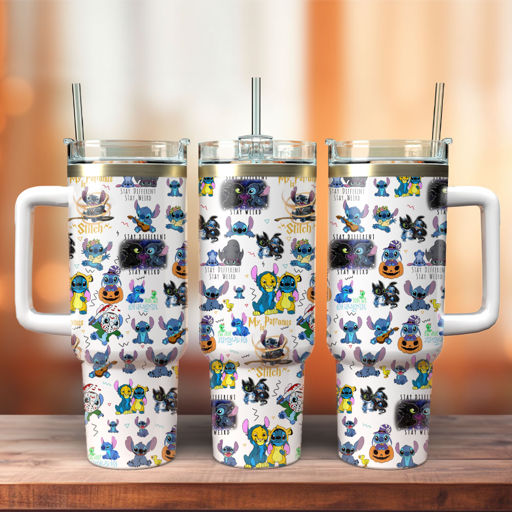 Lilo And Stitch Disney Cartoon Custom Stanley Quencher 40oz Stainless Steel Tumbler With Handle