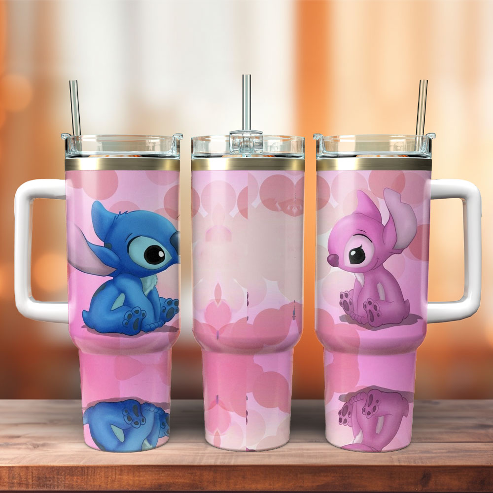 Lilo And Stitch Disney Cartoon Custom Stanley Quencher 40oz Stainless Steel Tumbler With Handle