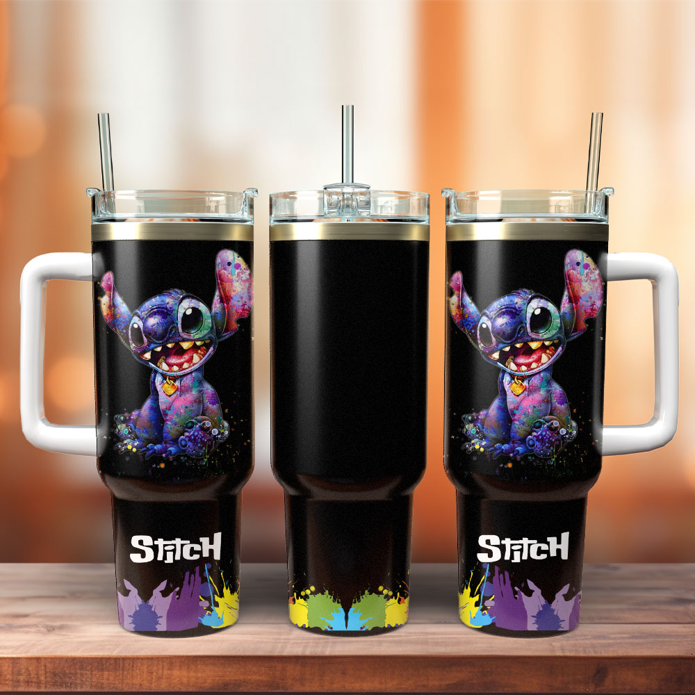 Lilo And Stitch Disney Cartoon Custom Stanley Quencher 40oz Stainless Steel Tumbler With Handle