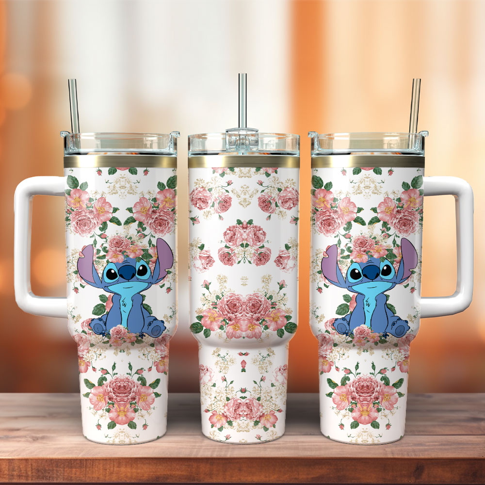 Lilo and Stitch Disney Cartoon Custom Stanley Quencher 40oz Stainless Steel Tumbler With Handle