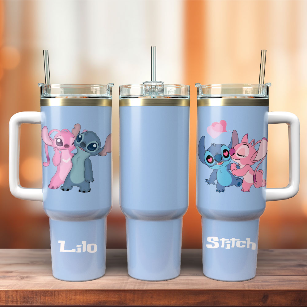 Lilo And Stitch Disney Cartoon Custom Stanley Quencher 40oz Stainless Steel Tumbler With Handle